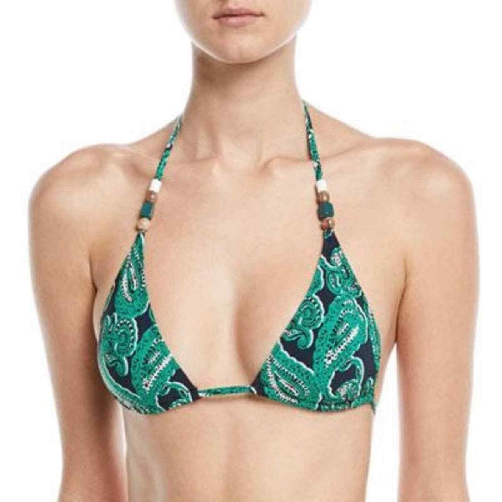Stella McCartney green paisley string bikini top S
